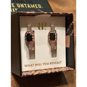 Bomb Party UNTAMED "Bound By Style" Earrings Hoops Black Onyx Rose Gold Plated